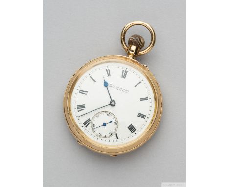 Tom Wilson 18ct gold 1921-22 Commemorative F.A.Cup pocket watch retailed by Fillans & Sons, Huddersfieldwith white enamel dia