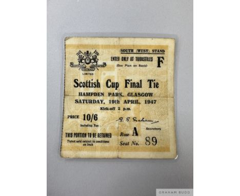 Aberdeen v. Hibernian Scottish Cup Final ticket stub, 19th April 19471st Scottish Cup final after WWII, horizontal and vertic