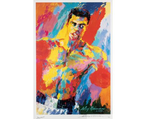 Leroy Neiman portrait of Muhammad Ali colour reproduction the mount autographed by Muhammad Ali and artist Leroy Neiman, auth