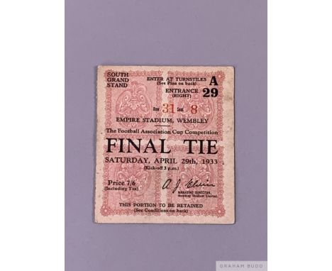 F.A. Cup Final ticket for Everton v. Manchester City, 29th April 1933Row 31, Seat 8