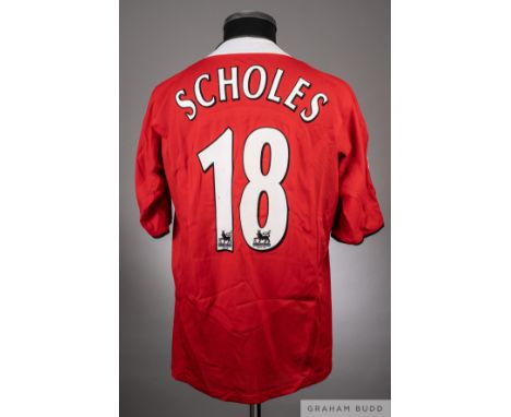 Paul Scholes red Manchester United no.18 home shirt from the 2004-05 season FA Cup 3rd round game v Exeter City at Old Traffo