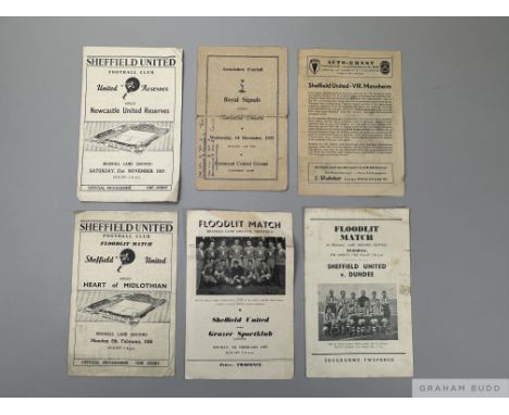 Six 1950's Sheffield United programmes including games against Royal Signals, Wednesday 14th December 1955  at Command Centra