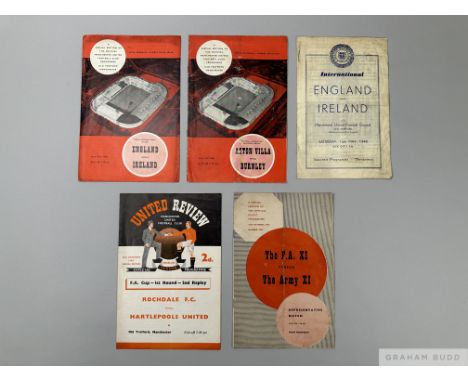 Five various match programmes for games held at Old Traffordcomprising England v. Ireland, Schools International, 15th May 19