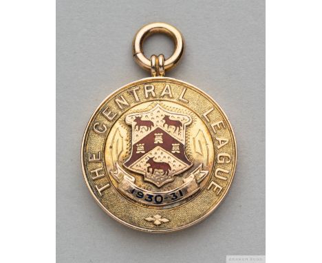 Tom Wilson 9ct gold and enamel 1930-31 The Central League medalthe obverse inscribed THE CENTRAL LEAGUE, the reverse inscribe