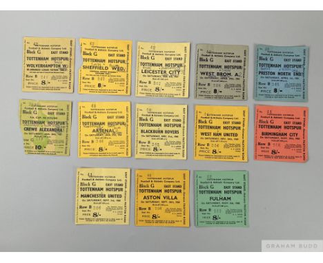 Thirteen 1960-61 "Double" season Tottenham Hotspur ticket stubscomprising Manchester United, Aston Villa, Fulham, Birmingham 