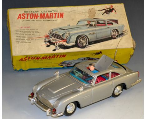 A C Gilbert (Japan) Battery Operated Aston Martin DB5,large scale grey tinplate Aston Martin styled as James Bond's Aston Mar