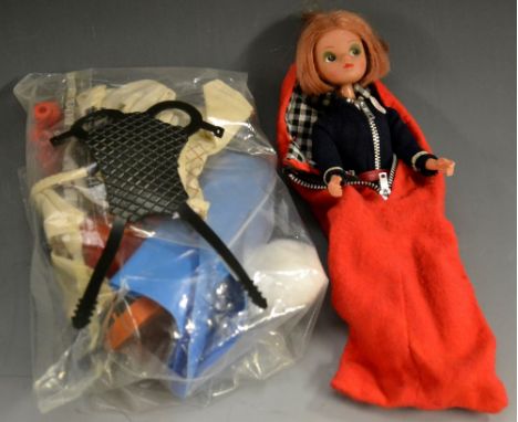 Model Toys Ltd - a retro 1970s Havoc Doll & accessories inc Helmet, guns, binoculars, sleeping bag, parachute, inflatable blu