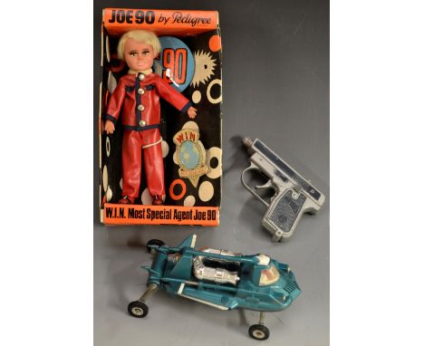 Joe 90 - Pedigree Joe 90 doll, glasses, badges etc, boxed ;  Lone star cap gun;  Dinky Toys Joes Car, No 102 (