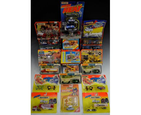 Matchbox Toys - Triple Heat three scale set; Police car;  others Super Rigs, Lightning, Real Talkin UFO, Ford Matchmates, Sup