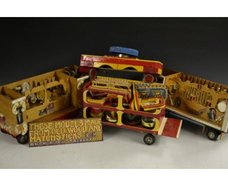 A scratch built model of a fairground pipe organ and trailer, fitted pipes and drums, removable top cover and sliding front p