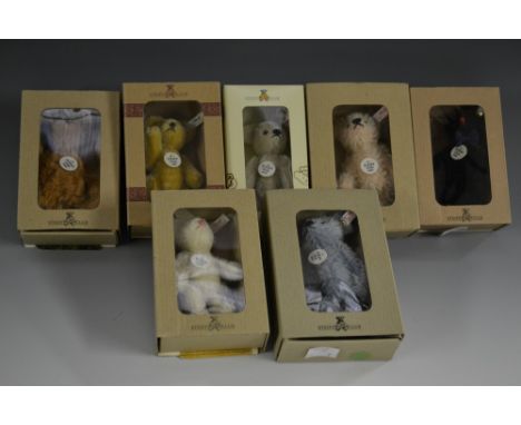 Steiff Teddy Bears - collectors club membership miniatures bears, 1999, 2000, 2001, 2002, 2003, 2004, 2005, each boxed with m