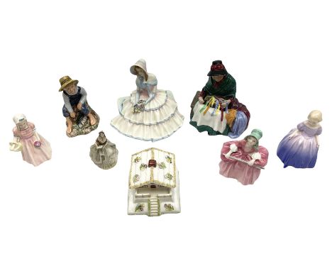 Group of figures, comprising six Royal Doulton examples, Daydreams HN1731, Silks and Ribbons HN2017, Tom Sawyer HN2926, Marie