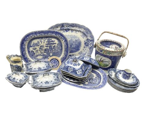 Quantity of Victorian and later blue and white ceramics to include Copeland Spode slop bucket, Trent' pattern dinner wares by