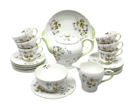 Shelley 'Wild Anemone' twenty-four piece tea service for six plus extras, comprising teapot, jug, sucrier, serving plate, sev