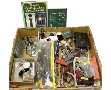 Quantity of watches, chains, tools, books and other misc in one box