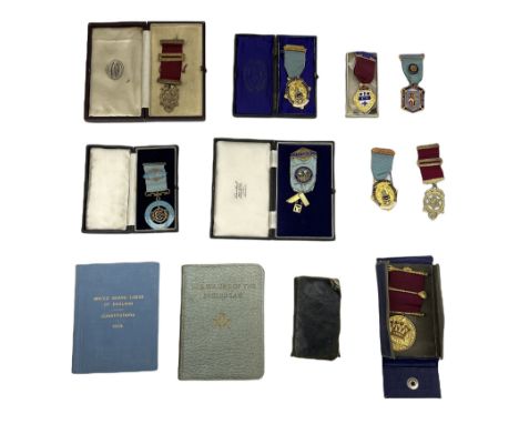 Group of predominantly Masonic Jewels of Office, to include silver, and silver gilt and enamel examples, mostly 1950's and 19