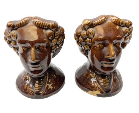 Pair of 19th century pottery furniture rests, circa 1860, modelled as a lady's head, possibly Queen Charlotte wife of George 