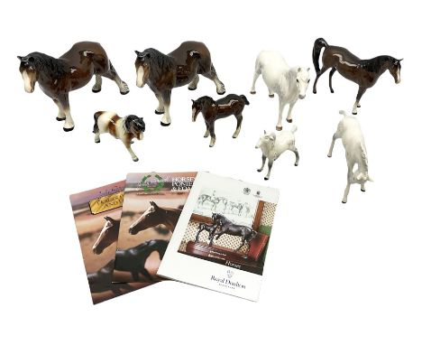 Seven Beswick figures of horses, including Connemara pony in grey no.1641, Arab in bay no.1265, large foal in grey no.947 etc