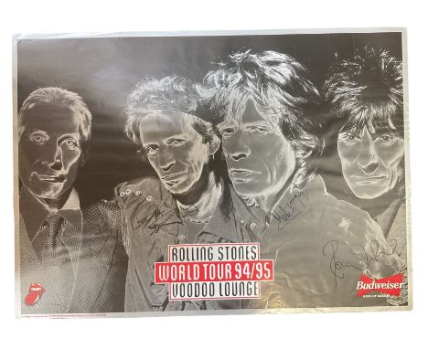 Rolling Stones Voodoo Lounge World Tour 1994/95 poster signed in black marker pen by Charlie Watts, Keith Richards, Mick Jagg