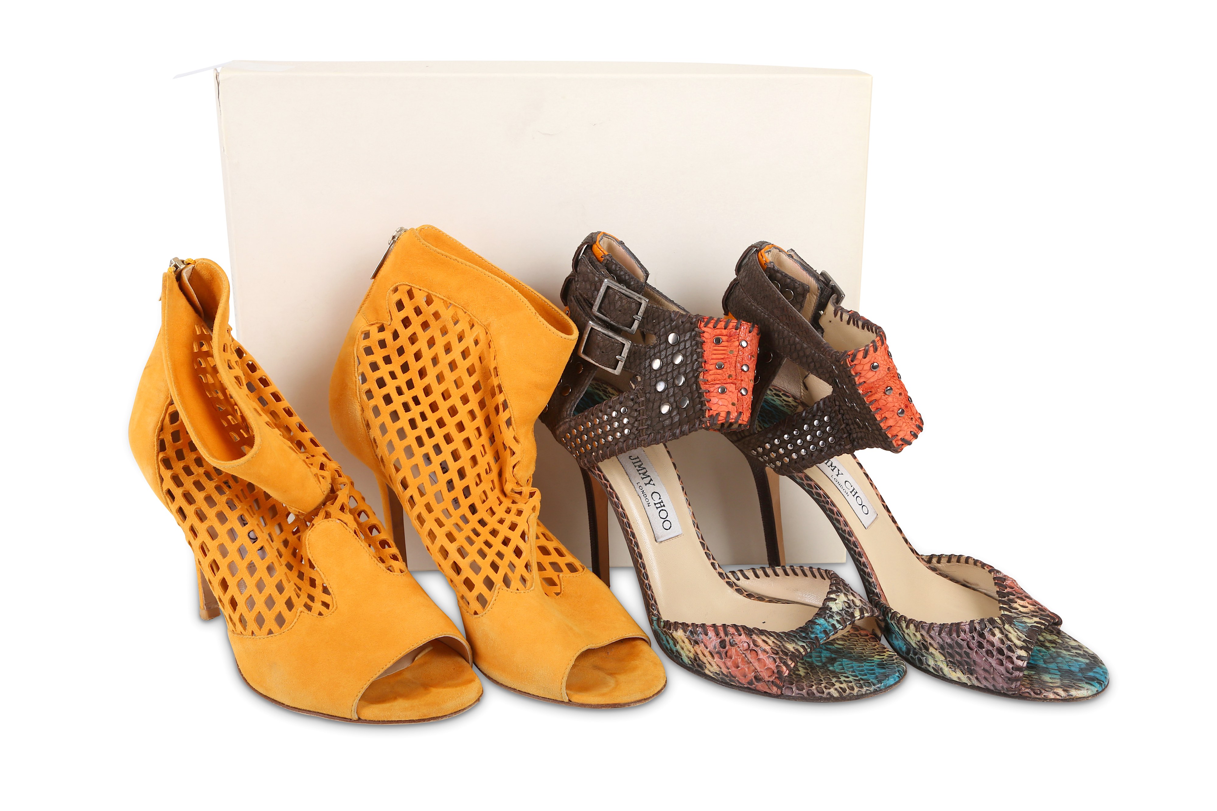 Two Pairs Of Jimmy Choo Heels To Include A Pair Of Yellow Detroit