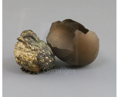 A 19th century Austrian cold painted bronze chick and eggshell vase, stamped Geschutzt, 3.5in.