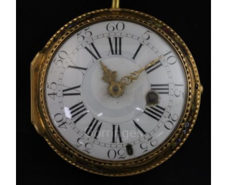 A late 18th/early 19th century French gold and enamel keywind verge pocket watch by Baillon, Paris, with Roman dial, the case