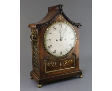 John Charles of Portsea. A Regency brass inset mahogany bracket clock, with painted dial and unsigned twin fusee movement str