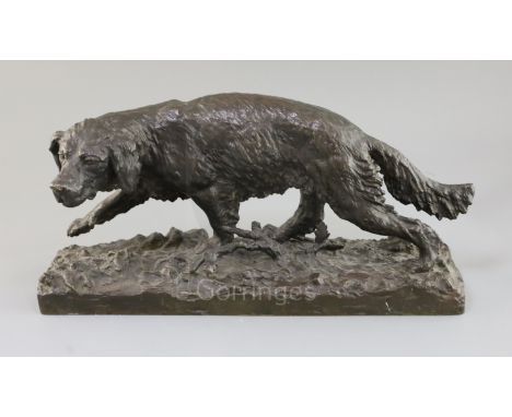 After Christopher Fratin. A bronze model of a retriever, on naturalistic base, signed in the bronze, 16in.