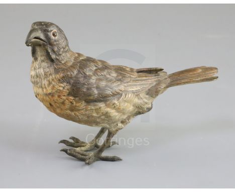 A Franz Bergman cold plated bronze model of a bird, signed and stamped, 6in.