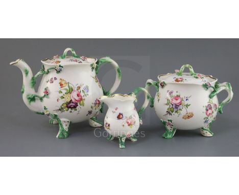 An extremely rare Rockingham cabinet tea set, c.1826-30, comprising teapot, sucrier and cover and a milk jug, each piece of b