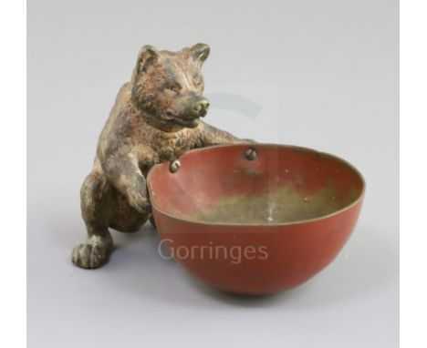 A 19th century Austrian cold painted bronze bear and bowl trinket dish, 4.5in.