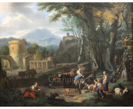 Attributed to Jacob Van Huchtenburg (1647-1733) and other handsoil on canvasThe Vineyard (Exhibited in 1847 at the Royal Iris