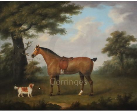 English School c.1840oil on canvasPortrait of a horse and spaniel in a landscape16.5 x 20.5in.