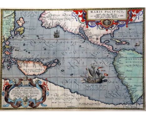 Abraham Orteliuscoloured engravingMap of 'Maris Pacifici', first published 1589 (dated), Theatrum Orbis Terrarum Latin editio