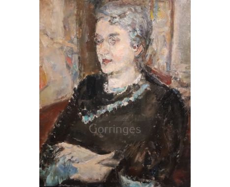 Dame Ethel Walker (1861-1951)oil on canvasHalf length portrait of a seated lady24 x 20in., unframed
