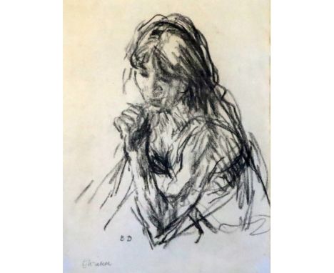 Bernard Dunstan (1920-2017)charcoal on paperPortrait of Elizabeth initialled, 15.5 x 11.75in., and a limited edition bedroom 