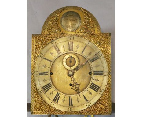 Matthew Skinner of London. A George III chiming longcase clock movement and dial striking on 8 bells dial 12in.