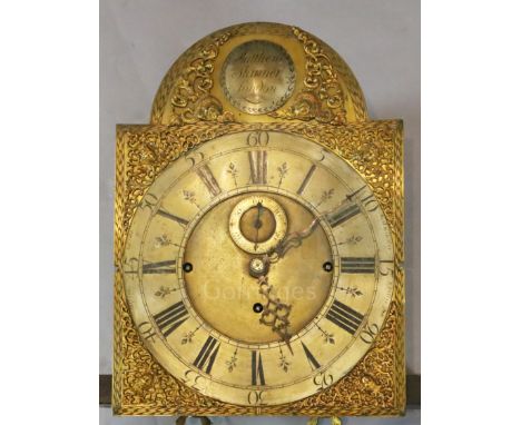 Matthew Skinner of London. A George III chiming longcase clock movement and dial striking on 8 bells dial 12in.