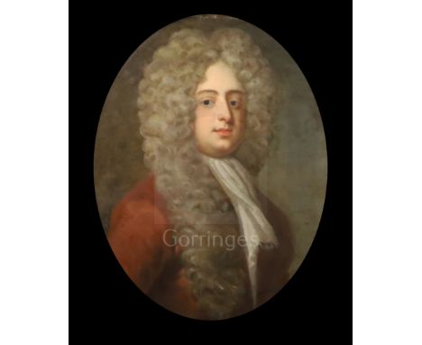 Follower of Godfrey Kneller (1646-1723)oil on canvasPortrait of a gentleman, related to Thomas Rowe of Endellion, County Corn