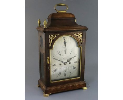 John Belling Jnr of Bodmin. A George III pearwood (originally ebonised) hour repeating bracket clock with arched silvered dia