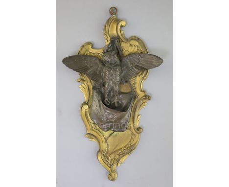 Alfred Barye Fils (1839-1882). A bronze and ormolu 'owl' wall pocket, signed and inscribed 'Mort du Braconnier' (Death of Poa