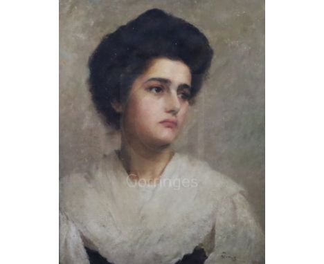Charles Sims, R.A., R.W.S., (1873-1928)oil on canvasPortrait of Mrs Agnes Helen Sims, nee Macwhirter,signed21 x 17in.