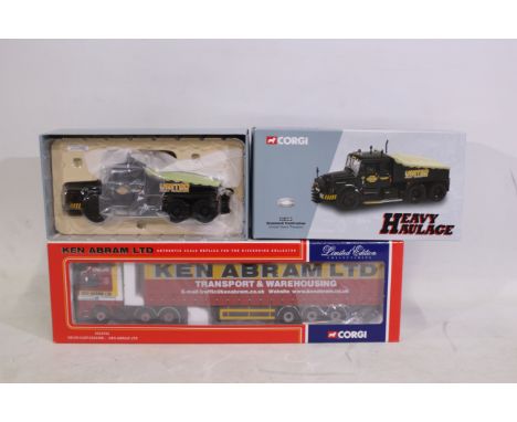 Corgi - Shop Stock - Two Corgi Diecast trucks in 1:50 Scale. A Volvo curtainside in Ken Abram Ltd. Livery Model Number CC1241