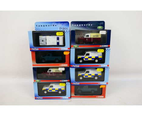 Vanguards - Eight diecast model motor vehicles by Vanguards, scale 1.43 to include Land Rover Defender Police Service of Nort