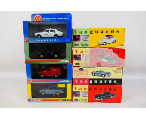 Vanguards - Eight diecast model motor vehicles by Vanguards, scale 1.43 to include Mercedes Benz 300 SL Model No. VA07800, Mo