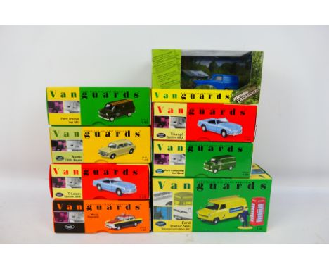 Vanguards - Eight diecast model motor vehicles by Vanguards, scale 1.43 to include Ford Transit Van telecommunications set th