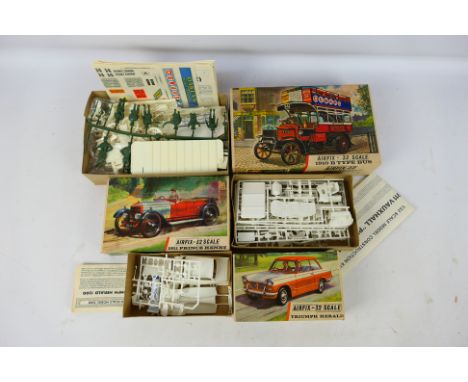 Airfix - 3 x boxed vintage model kits in 1/32 scale, Triumph Herald # M204C, Vauxhall Prince Henry # 0301 and a 1910 B Type B