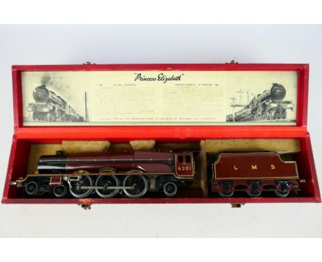 Hornby  Princess Elizabeth - an O Guage tin-plate locomotive and tender 4-6-2 op no 6201 LMS maroon livery, electric powered,