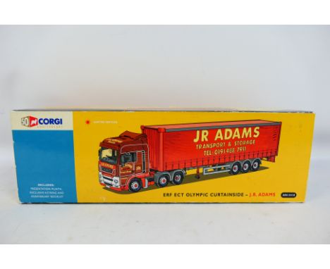 Corgi - A boxed Corgi 50th anniversary edition ERF ECT curtainside truck in JR Adams livery # AN13418. The model appears Mint