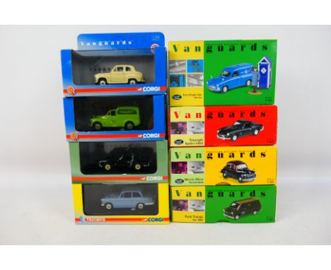 Vanguards - Eight diecast model motor vehicles by Vanguards, scale 1.43 to include Morris Minor Convertable Model No. VA05802
